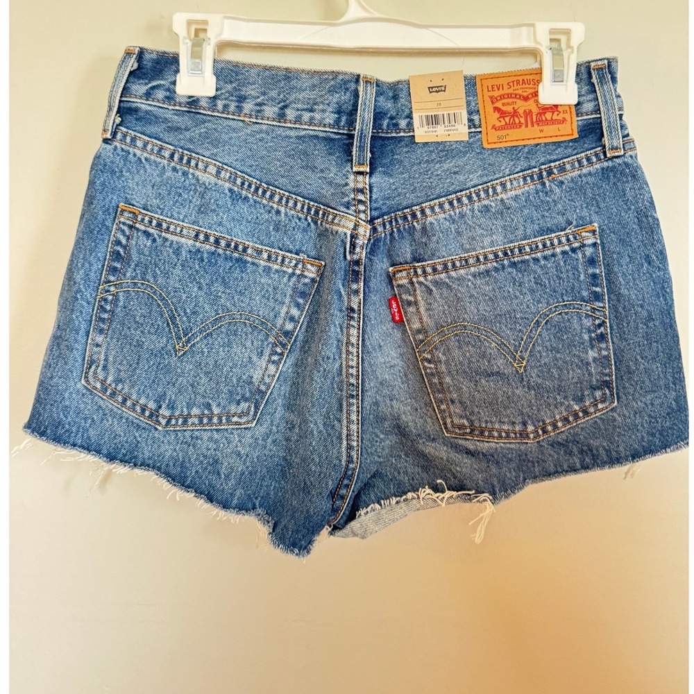 Levis 501 Original High Rise Distressed Denim Shorts Medium Wash W28 - Picture 2 of 4